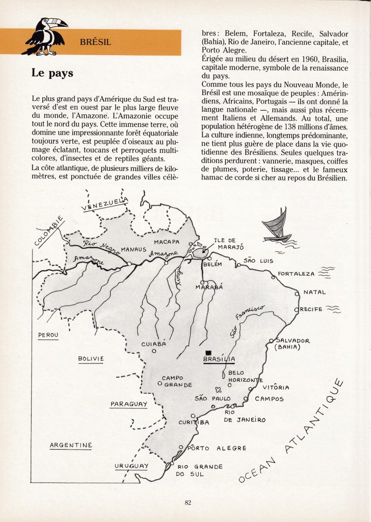 ouvrage, livre, Éditions Fleurus, divertissement, enfants, découverte, pays, culture, cuisine, tradition, costumes, jeux, masques, tissus, continents, dessins, Edith Barker, travaux manuels, Japon, Jeux et fête aux couleurs du Monde, Brésil, carte