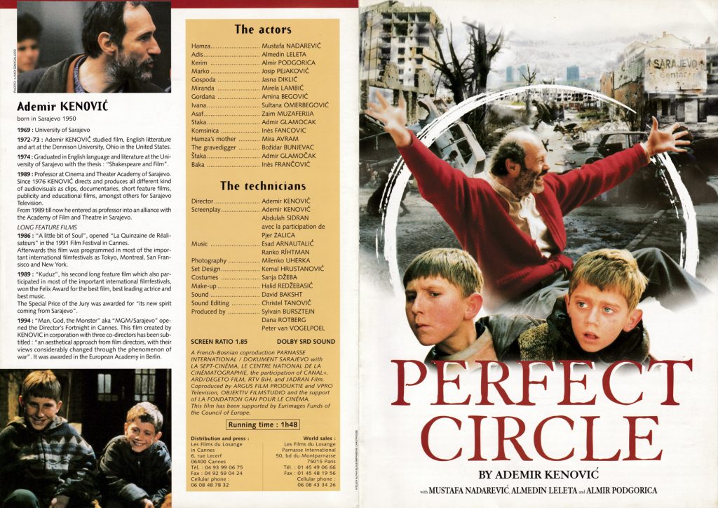 Dossier de presse, quatre pages anglais, auteur, film, guerre, drame, conflit yougoslave, Yougoslavie, réalisateur, Ademir Kenović, The perfect circle, le cercle parfait, film franco yougoslave, 1995, distributeur, Les films du Losange