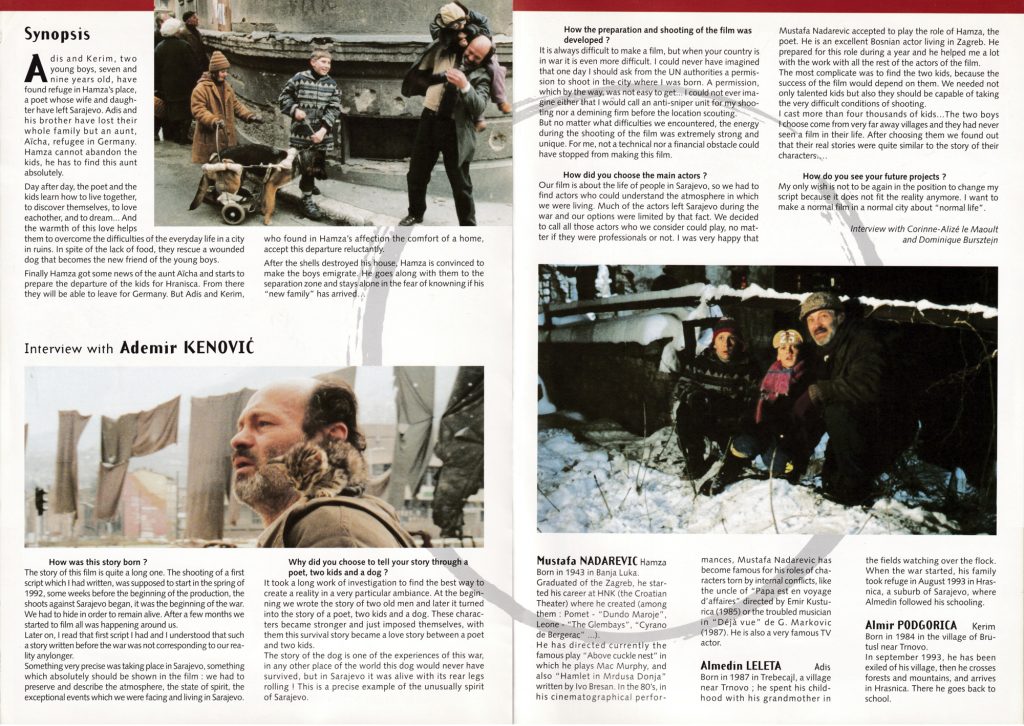 dossier de presse, quatre pages anglais, auteur, film, guerre, drame, conflit yougoslave, Yougoslavie, réalisateur, Ademir Kenović, The perfect circle, le cercle parfait, film franco yougoslave, 1995, distributeur, Les films du Losange