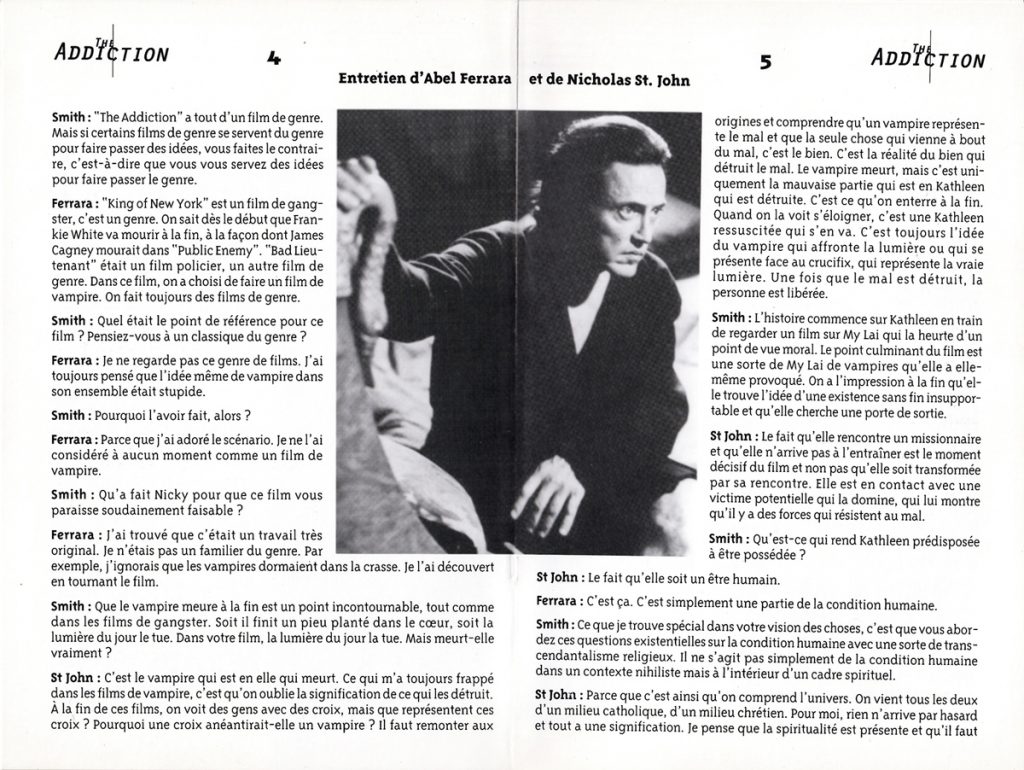 dossier de presse, dialogues, entretien auteur, film, noir, vampires, New York, new-yorkais, réalisateur, Abel Ferrara, The Addiction, film américain, 1995, distributeur, Les films du Losange