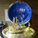 sphère mappemonde, Fabergé, lapis lazuli, bateau, or, mer d'argent, niche, cabinet, Labsterium, chambre des merveilles